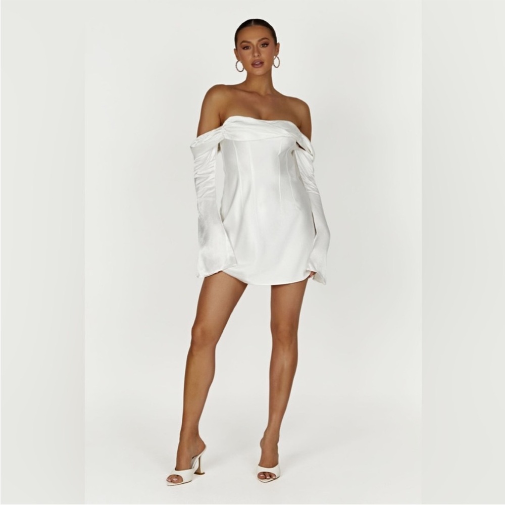 Meshki GISELLE Off Shoulder Satin Mini Dress - White